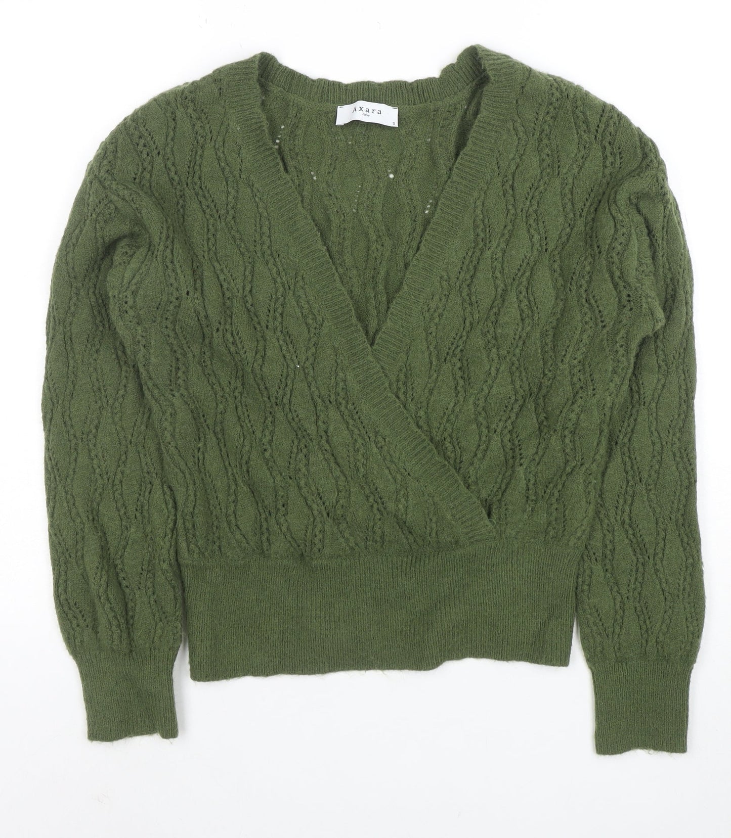 Axara Women’s Green V-Neck Wrap Knit Jumper Size S