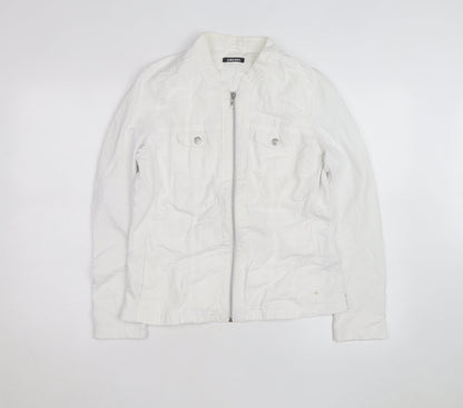 Olsen Women's White Linen Cotton Zip Button-Up Shirt Size 12