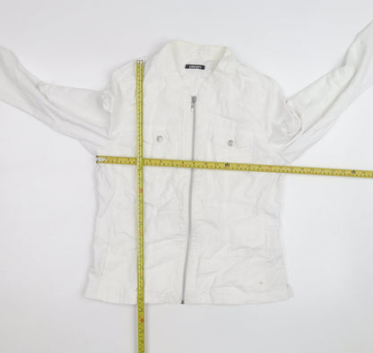 Olsen Women's White Linen Cotton Zip Button-Up Shirt Size 12
