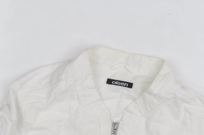 Olsen Women's White Linen Cotton Zip Button-Up Shirt Size 12