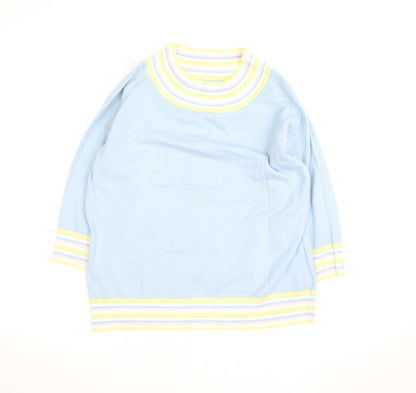 Etam Women Blue Striped High Neck Cotton Knit Jumper L