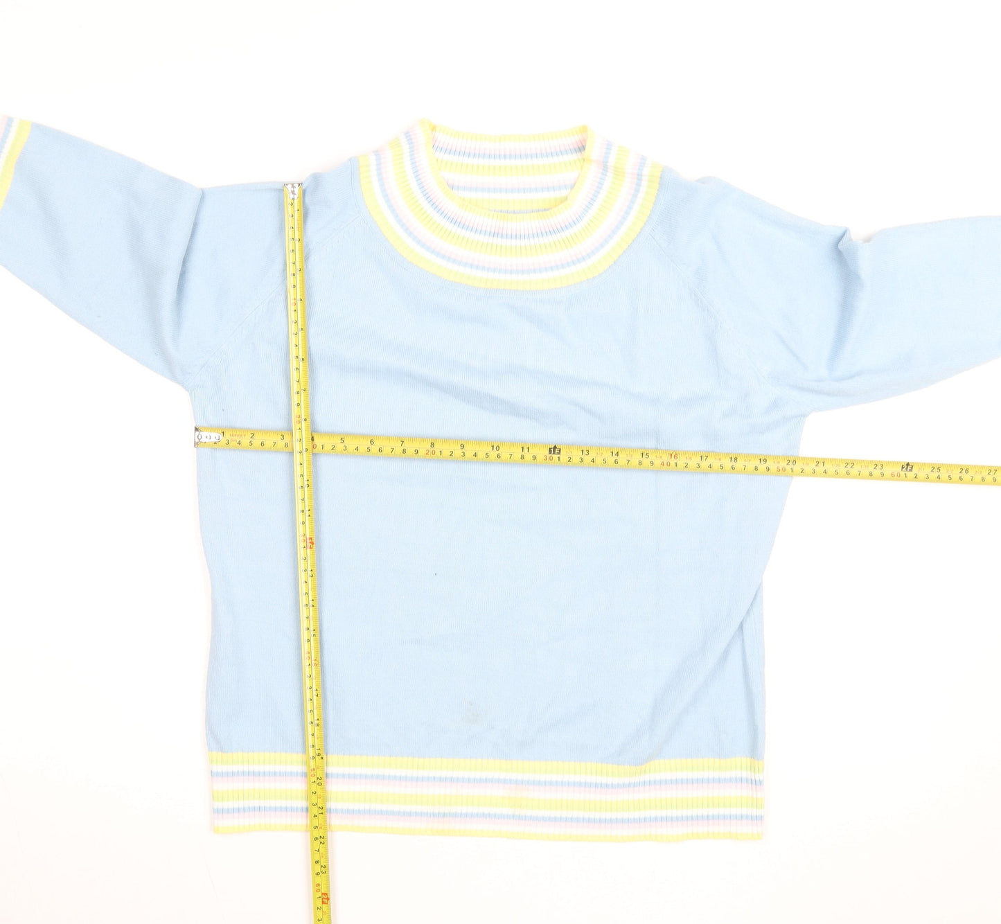 Etam Women Blue Striped High Neck Cotton Knit Jumper L