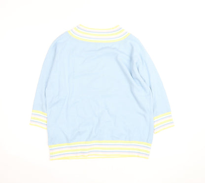 Etam Women Blue Striped High Neck Cotton Knit Jumper L