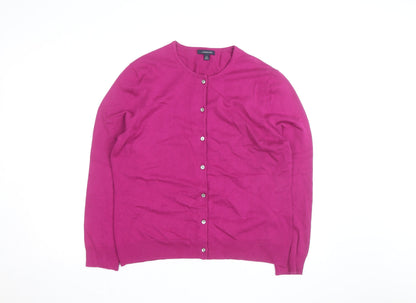 Lands' End Women's Pink Cotton Knit Crew Neck Cardigan L