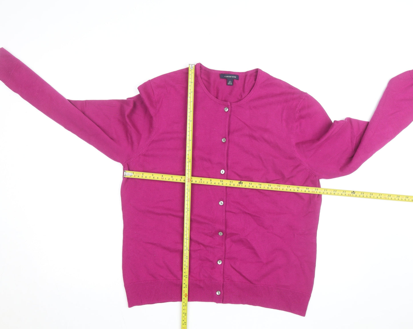 Lands' End Women's Pink Cotton Knit Crew Neck Cardigan L