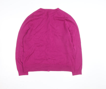 Lands' End Women's Pink Cotton Knit Crew Neck Cardigan L
