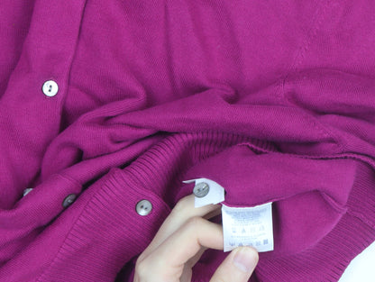 Lands' End Women's Pink Cotton Knit Crew Neck Cardigan L