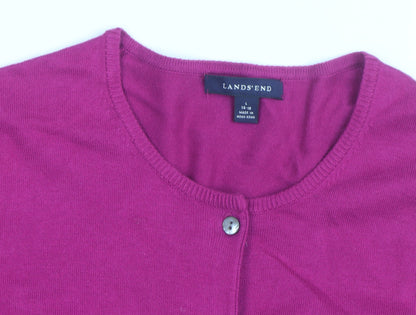 Lands' End Women's Pink Cotton Knit Crew Neck Cardigan L
