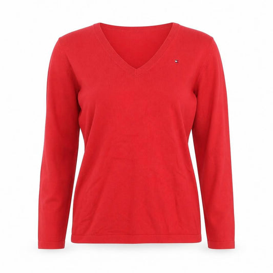 Tommy Hilfiger Women's Red V-Neck Cotton Jumper Size S