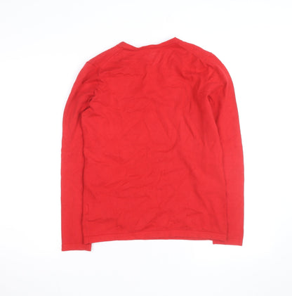 Tommy Hilfiger Women's Red V-Neck Cotton Jumper Size S