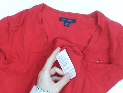 Tommy Hilfiger Women's Red V-Neck Cotton Jumper Size S