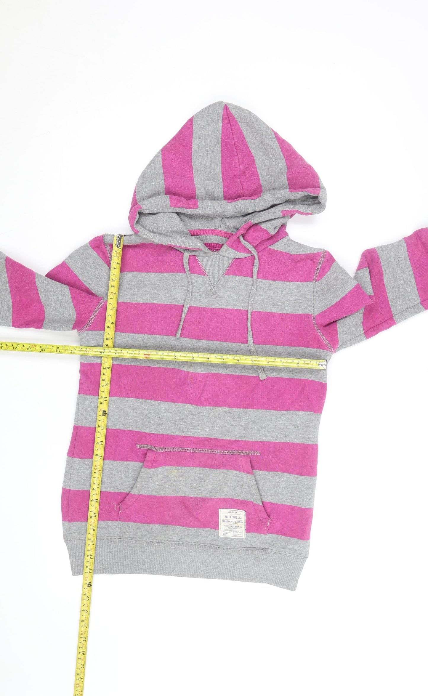 Jack Wills Womens Grey Pink Stripe Pullover Hoodie Size 8 Cotton Blend