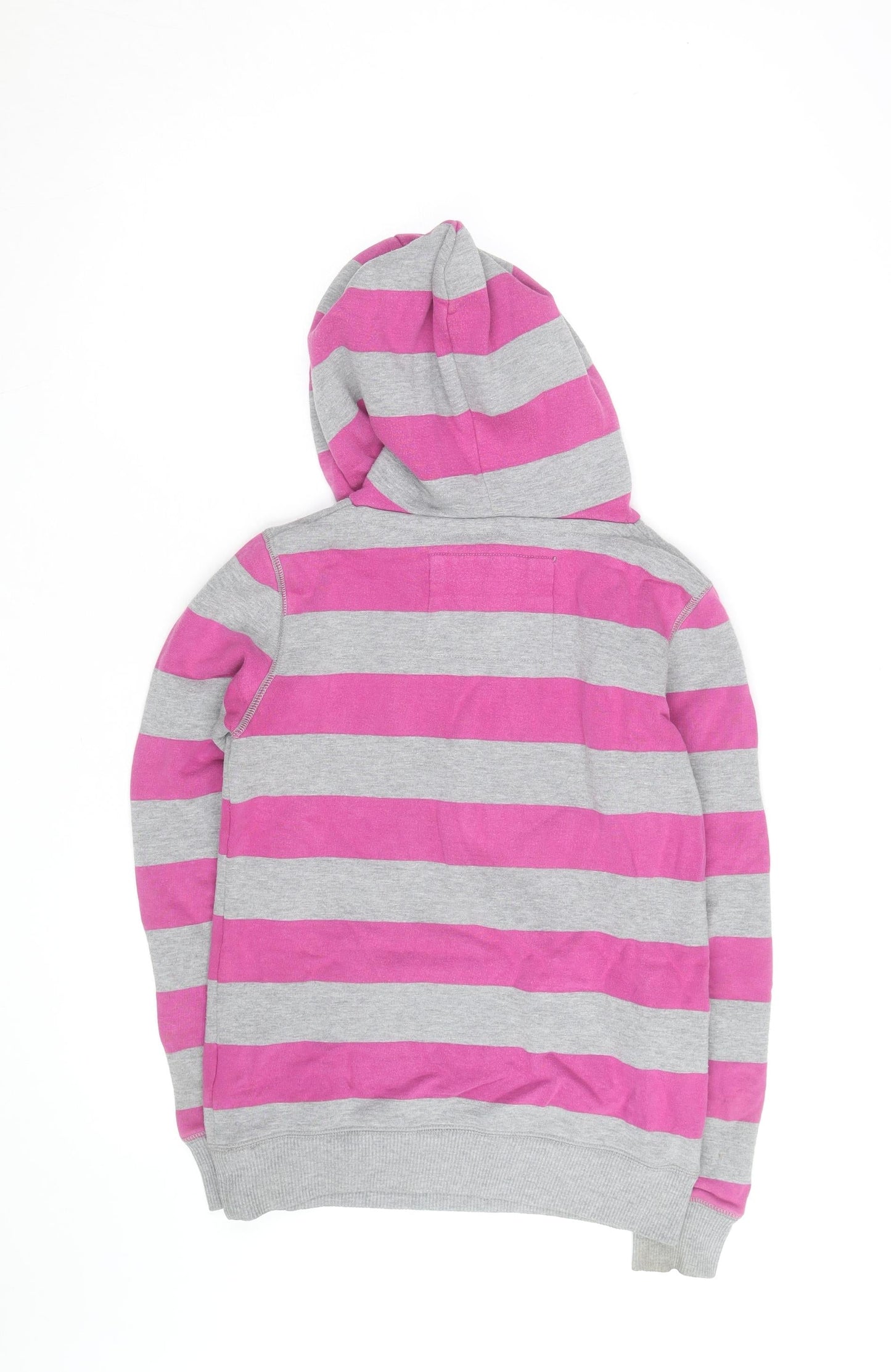 Jack Wills Womens Grey Pink Stripe Pullover Hoodie Size 8 Cotton Blend