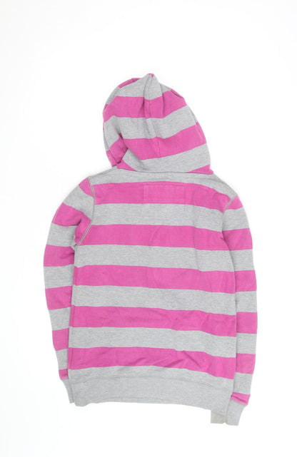 Jack Wills Womens Grey Pink Stripe Pullover Hoodie Size 8 Cotton Blend
