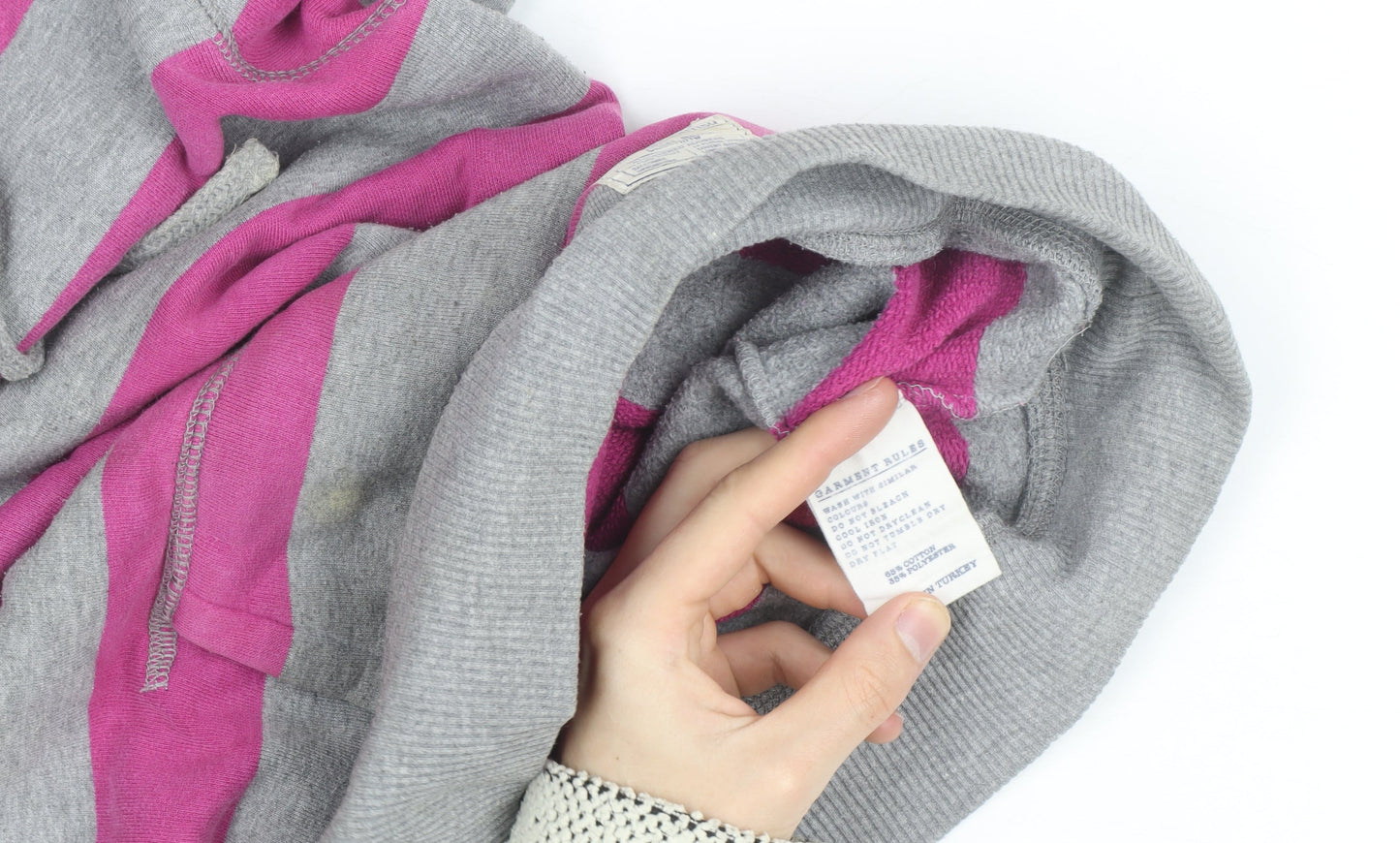 Jack Wills Womens Grey Pink Stripe Pullover Hoodie Size 8 Cotton Blend