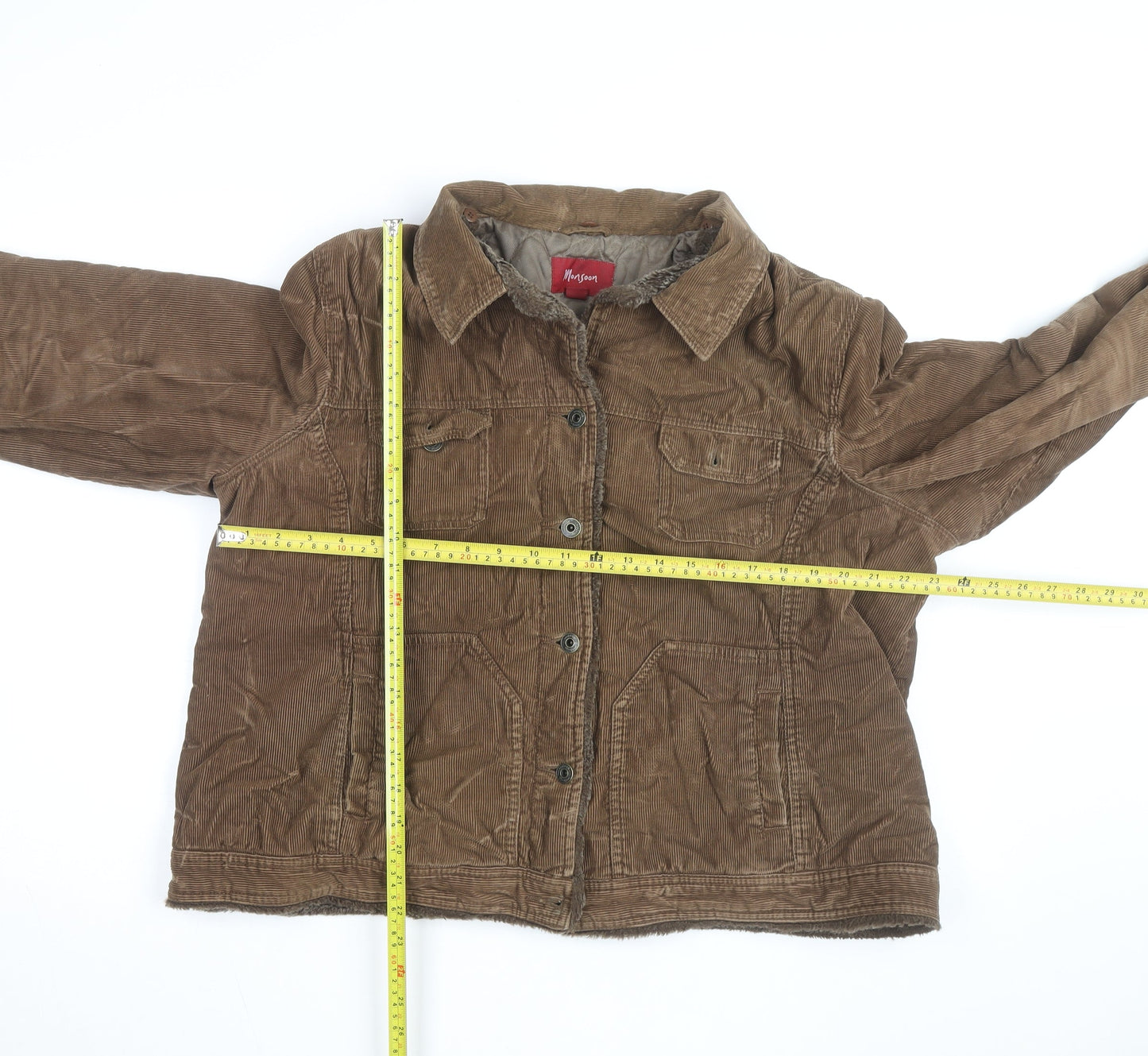 Monsoon Women Brown Corduroy Jacket Size 22 Lined Casual Coat