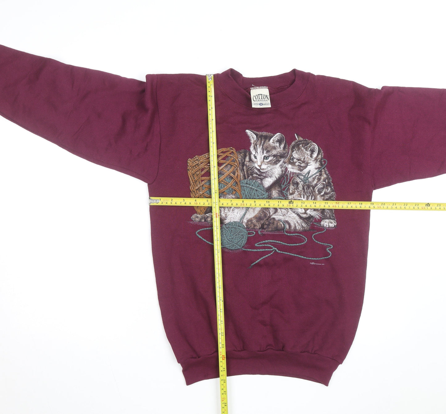 Cotton Grove Designs Men’s Red Cat Print Sweatshirt Size S Vintage Pullover
