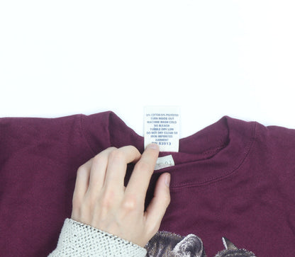 Cotton Grove Designs Men’s Red Cat Print Sweatshirt Size S Vintage Pullover