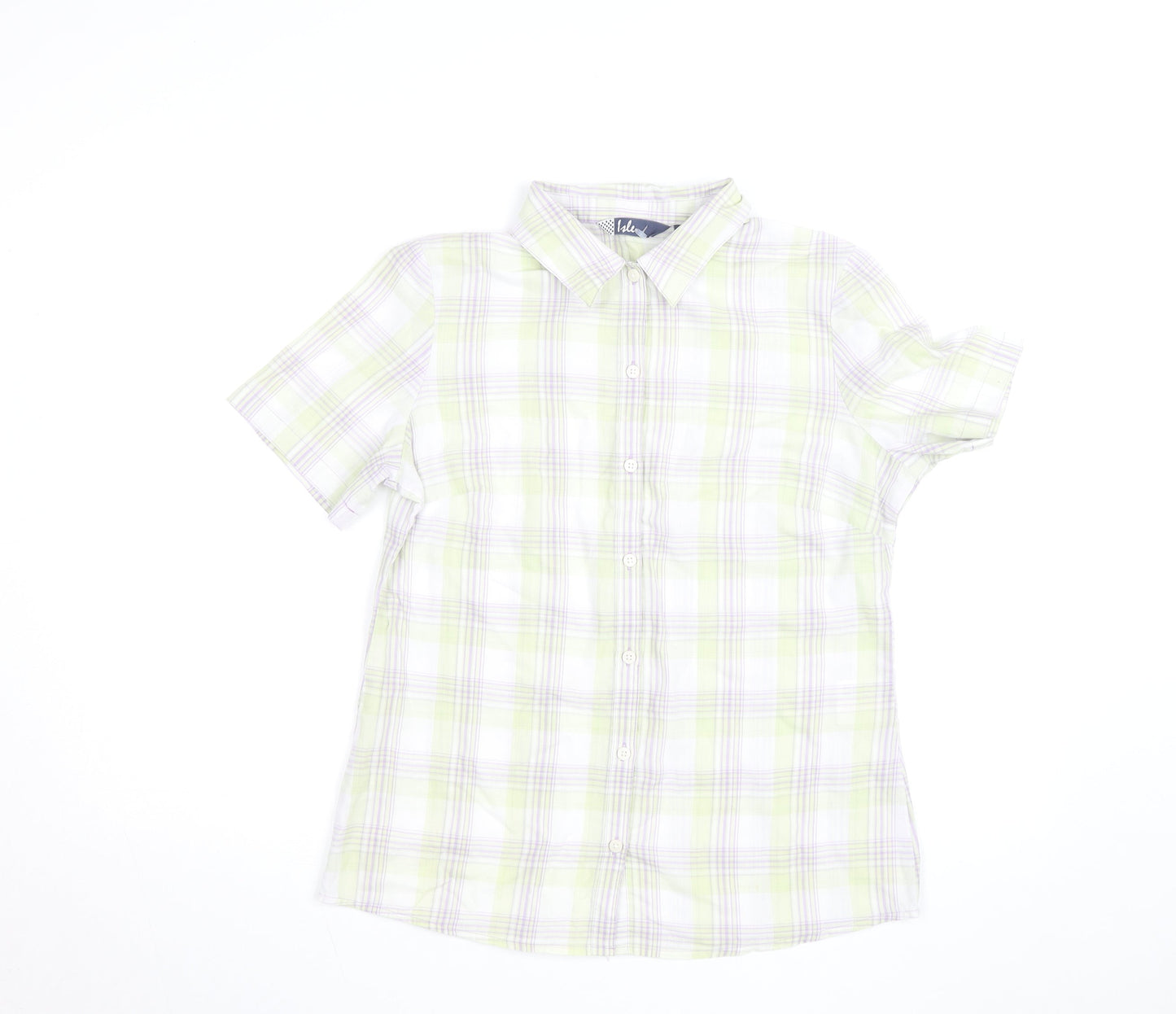 Isle Womens Multicoloured Check Cotton Short Sleeve Button-Up Shirt Size 12