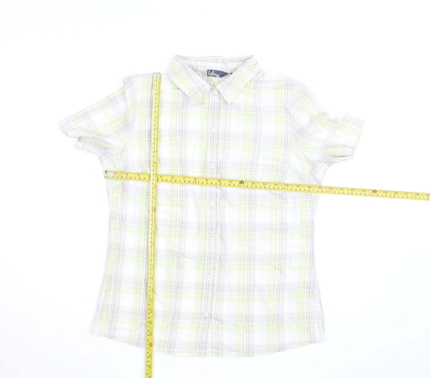 Isle Womens Multicoloured Check Cotton Short Sleeve Button-Up Shirt Size 12