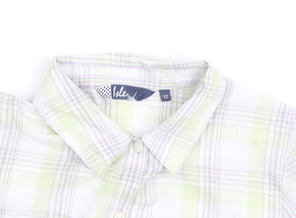 Isle Womens Multicoloured Check Cotton Short Sleeve Button-Up Shirt Size 12