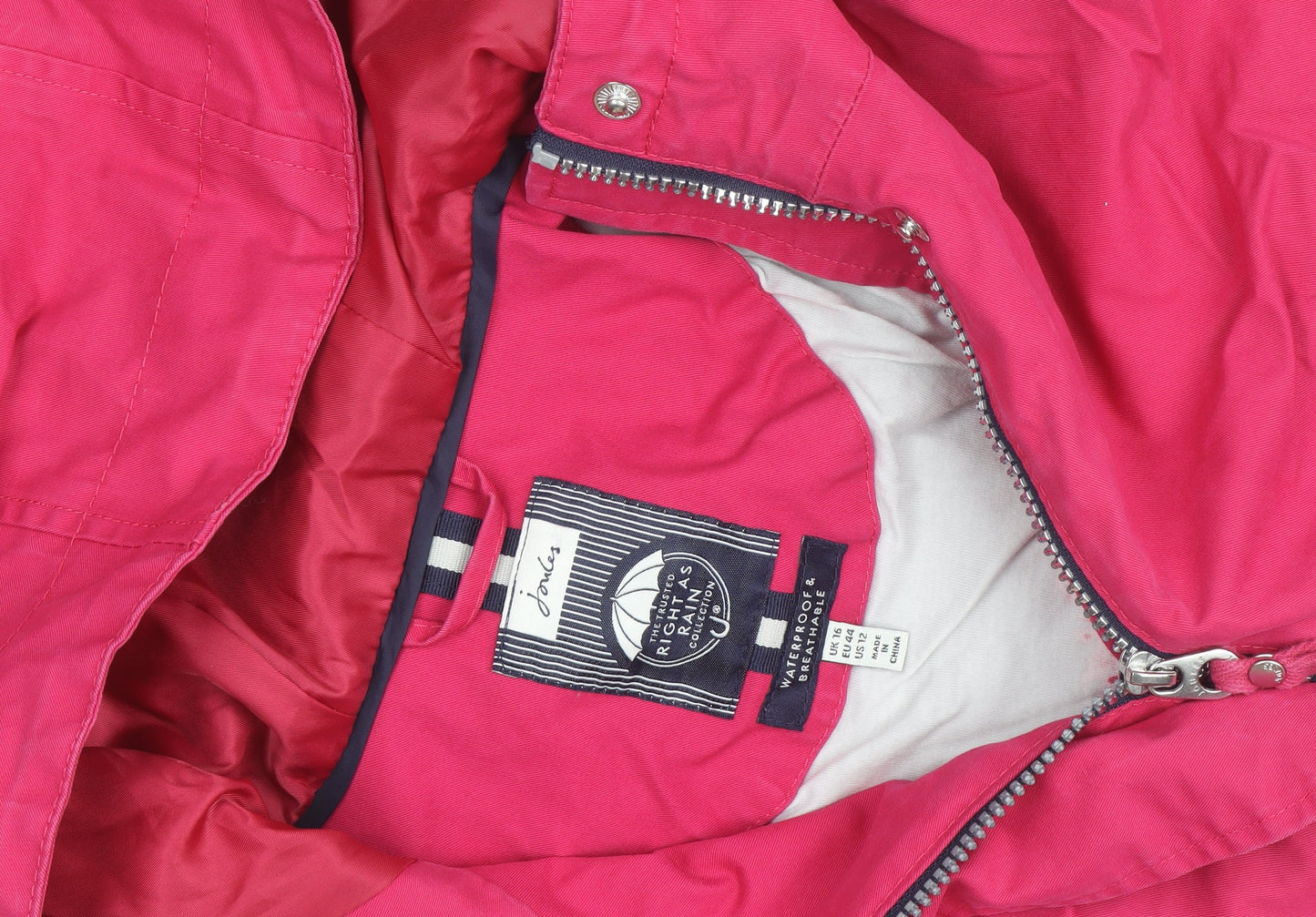 Joules Women’s Pink Hooded Waterproof Rain Coat Jacket Size 16