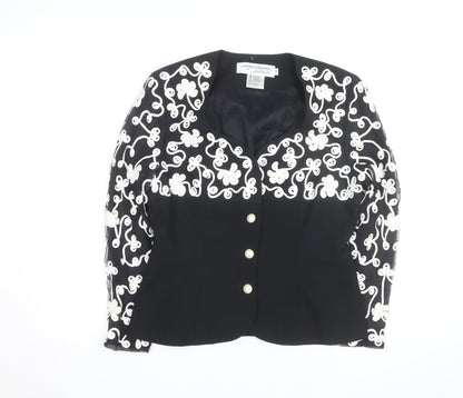 Carmen Toranzo Black Embroidered Blazer Women’s Size 12 Formal Jacket