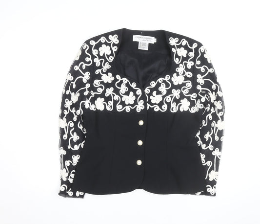 Carmen Toranzo Black Embroidered Blazer Women’s Size 12 Formal Jacket