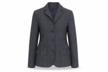 Anne Klein Women Grey Tweed Single-Breasted Blazer Size 10