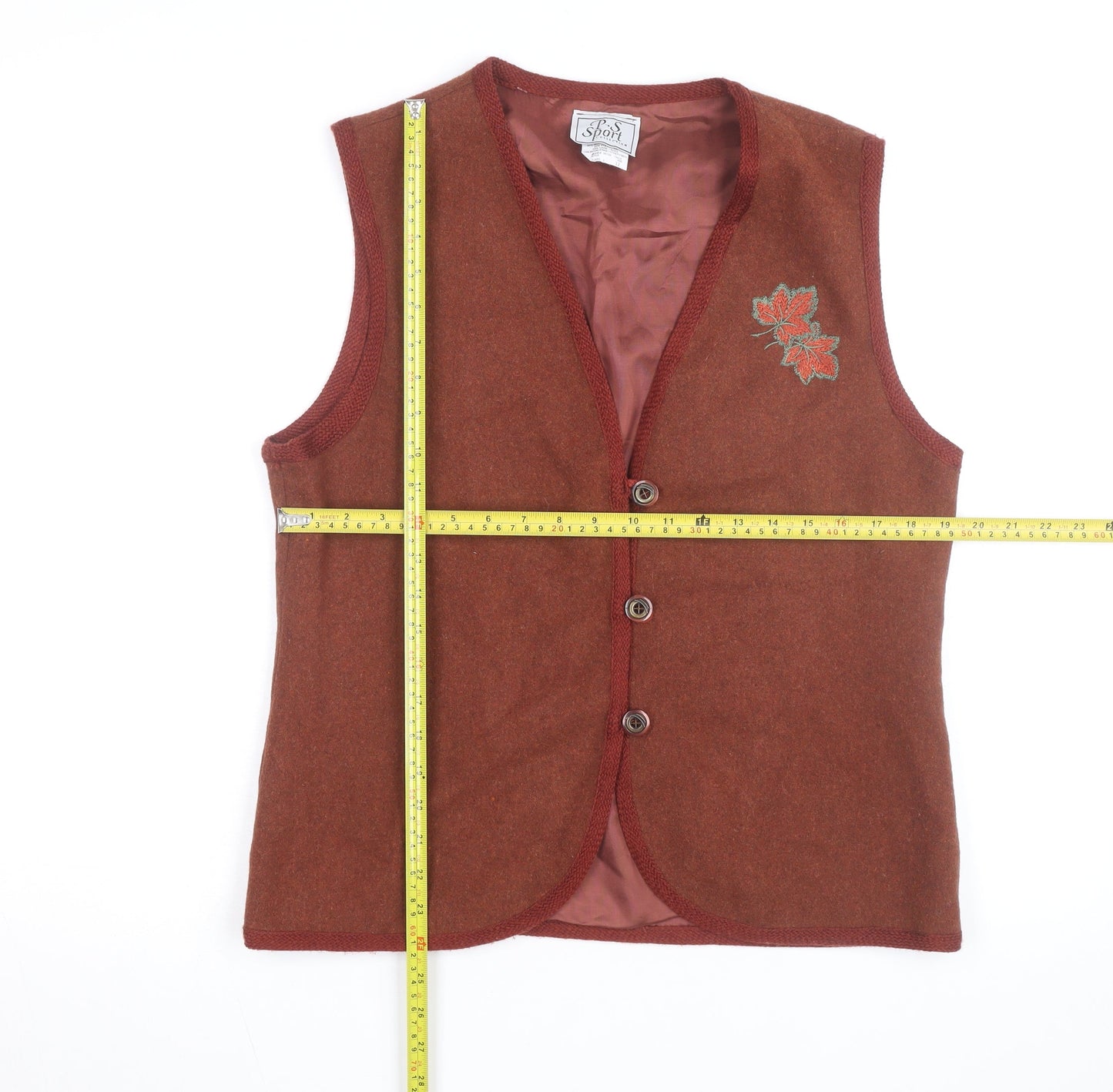 P.S. Sport Collection Women's Brown Wool Blend Embroidered Waistcoat Size 12