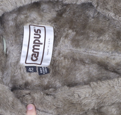 Campus Men Beige Faux Fur Collar Long Overcoat Size 42 Vintage