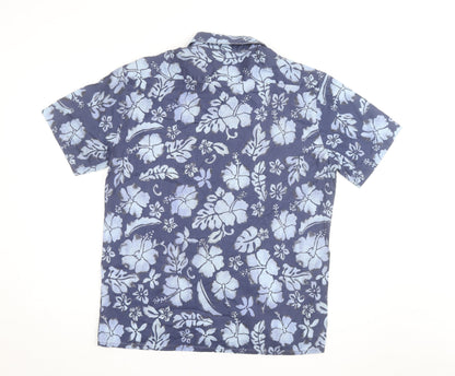 Oviesse Men's Blue Floral Hawaiian Short Sleeve Cotton Shirt L