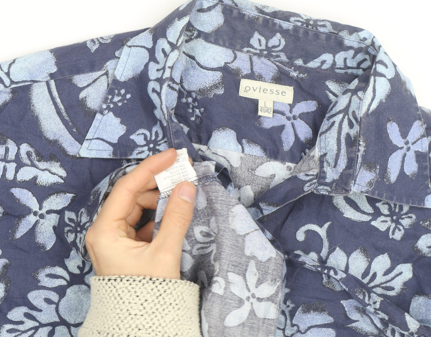 Oviesse Men's Blue Floral Hawaiian Short Sleeve Cotton Shirt L