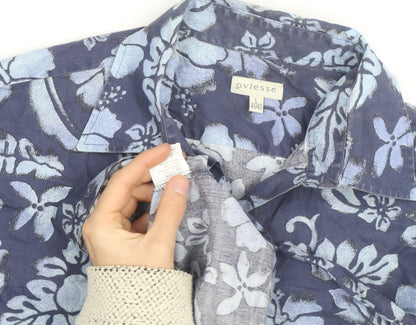 Oviesse Men's Blue Floral Hawaiian Short Sleeve Cotton Shirt L