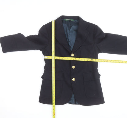 Ralph Lauren Women Blue Wool Blazer Size 10 Classic Single-Breasted Jacket