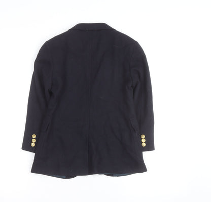 Ralph Lauren Women Blue Wool Blazer Size 10 Classic Single-Breasted Jacket