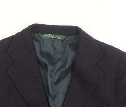 Ralph Lauren Women Blue Wool Blazer Size 10 Classic Single-Breasted Jacket