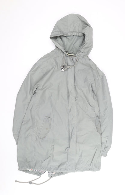 Weird Fish Women's Grey Hooded Parka Coat Size 12 Long