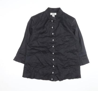 La Rea Collection Women's Black Linen Tunic Blouse M 3/4 Sleeve Beaded