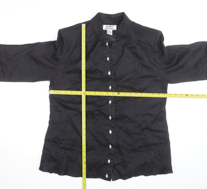 La Rea Collection Women's Black Linen Tunic Blouse M 3/4 Sleeve Beaded
