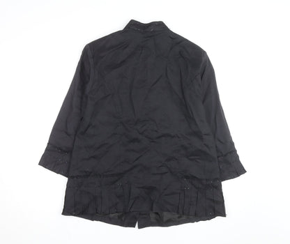 La Rea Collection Women's Black Linen Tunic Blouse M 3/4 Sleeve Beaded