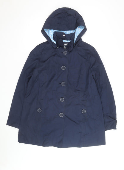 L.L. Bean Men's Blue Hooded Rain Coat Size L Cotton Nylon Waterproof
