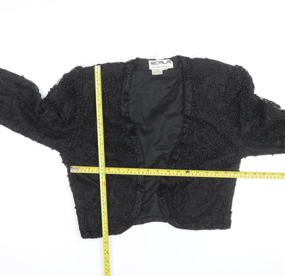Scala Women’s Black Beaded Cropped Evening Blouse Size M