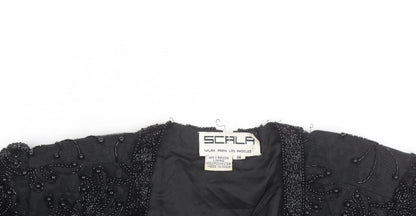 Scala Women’s Black Beaded Cropped Evening Blouse Size M