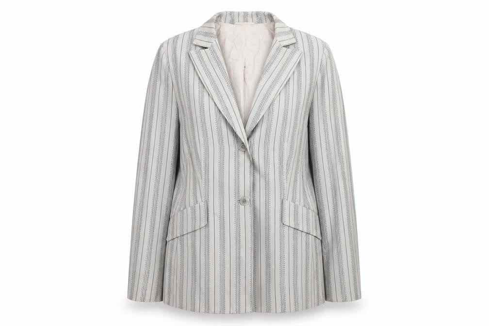 Gerry Weber Women's Grey Striped Cotton Silk Blazer Size 12