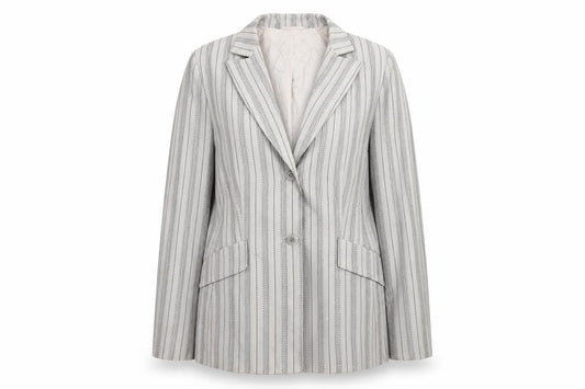 Gerry Weber Women's Grey Striped Cotton Silk Blazer Size 12