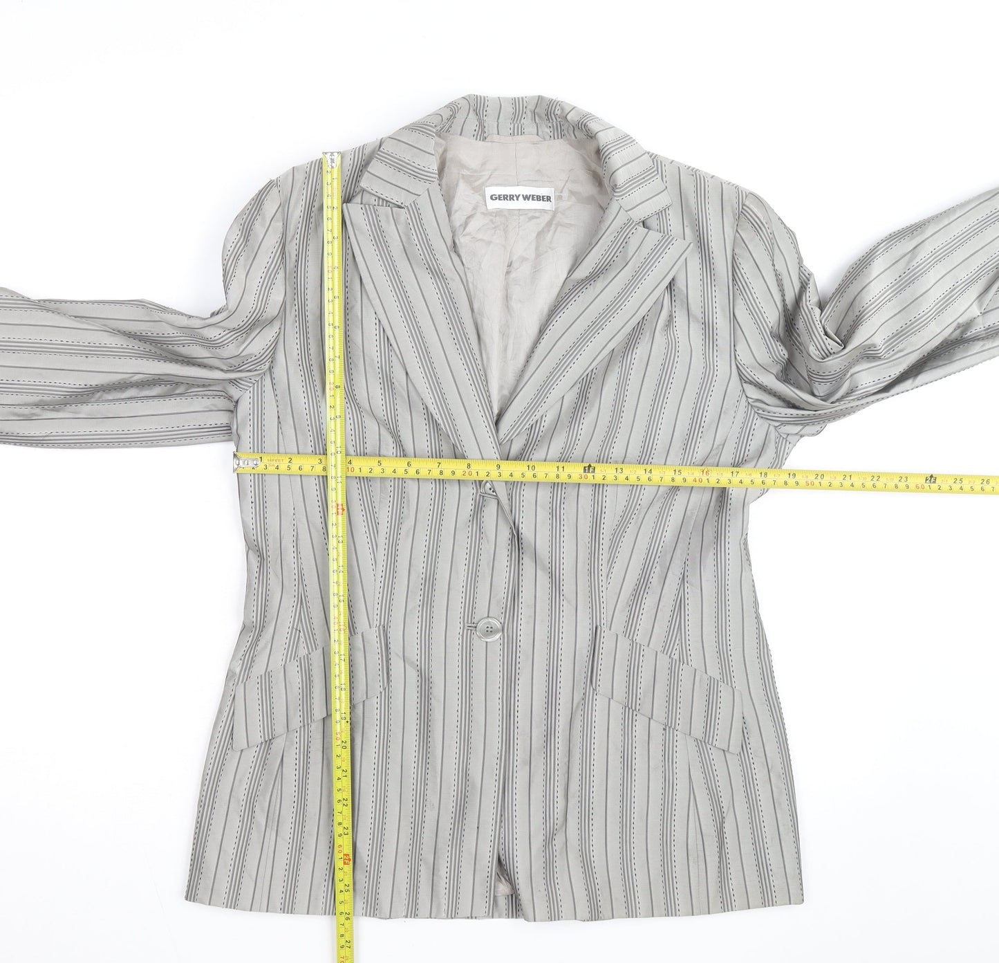 Gerry Weber Women's Grey Striped Cotton Silk Blazer Size 12