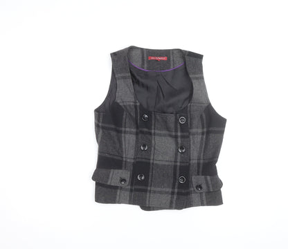 San Francisco Women Grey Check Wool Blend Waistcoat Size 10