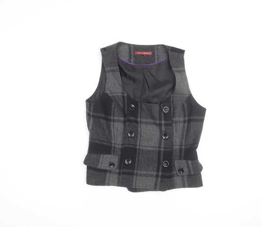 San Francisco Women Grey Check Wool Blend Waistcoat Size 10