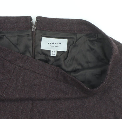 Jigsaw Women Brown Wool Pencil Skirt UK 12 Workwear Knee Length